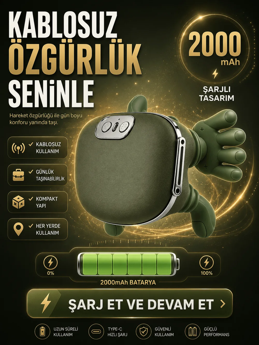 2000 mAh kablosuz kullanım